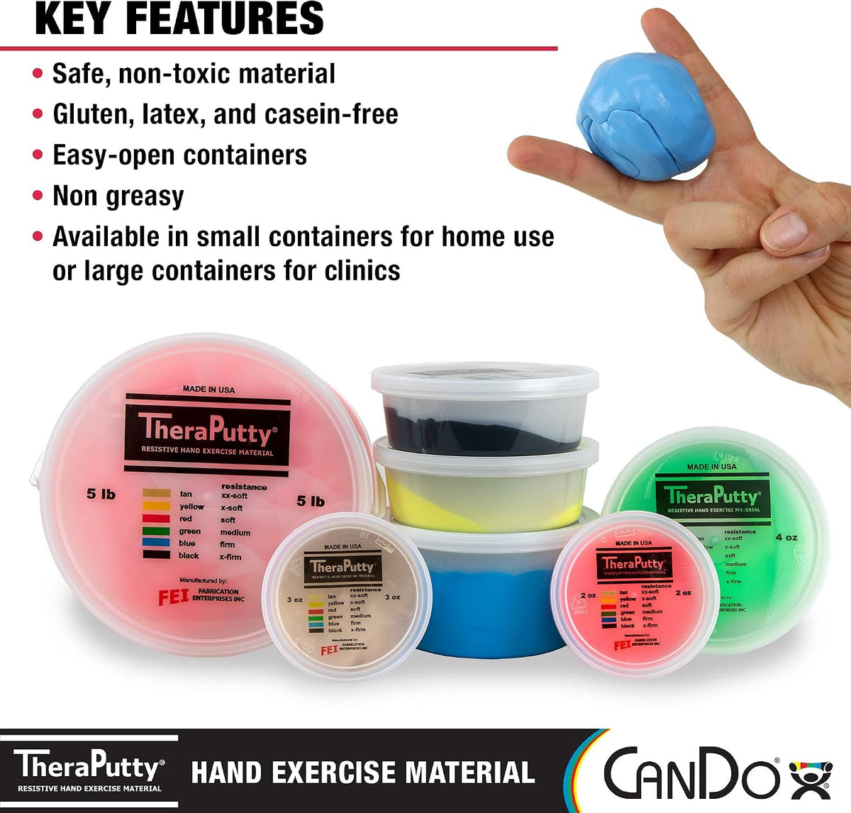 CanDo TheraPutty Standard Hand Exercise Putty for Rehabilitation, Exercises, Hand Therapy, Occupational Therapy, Hand Strengthening, Improve Motor Skills, Stress Relief