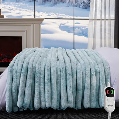 Heated Throw Blanket, Faux Fur Cozy Heating Blanket with Overheat Protection, 1/2/4/6/8 Hours Auto-Off 10 Heat Level, Machine Washable (50x60 Inches, Cream White)