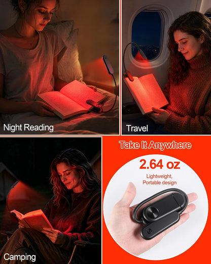 630nm Red Book Light for Reading at Night - Zero Blue Light, Dimmable Reading Lights for Books in Bed, LED Book Lamp Clip on, Gift for Students Parents Nurse Studying Travel (1 Pack)