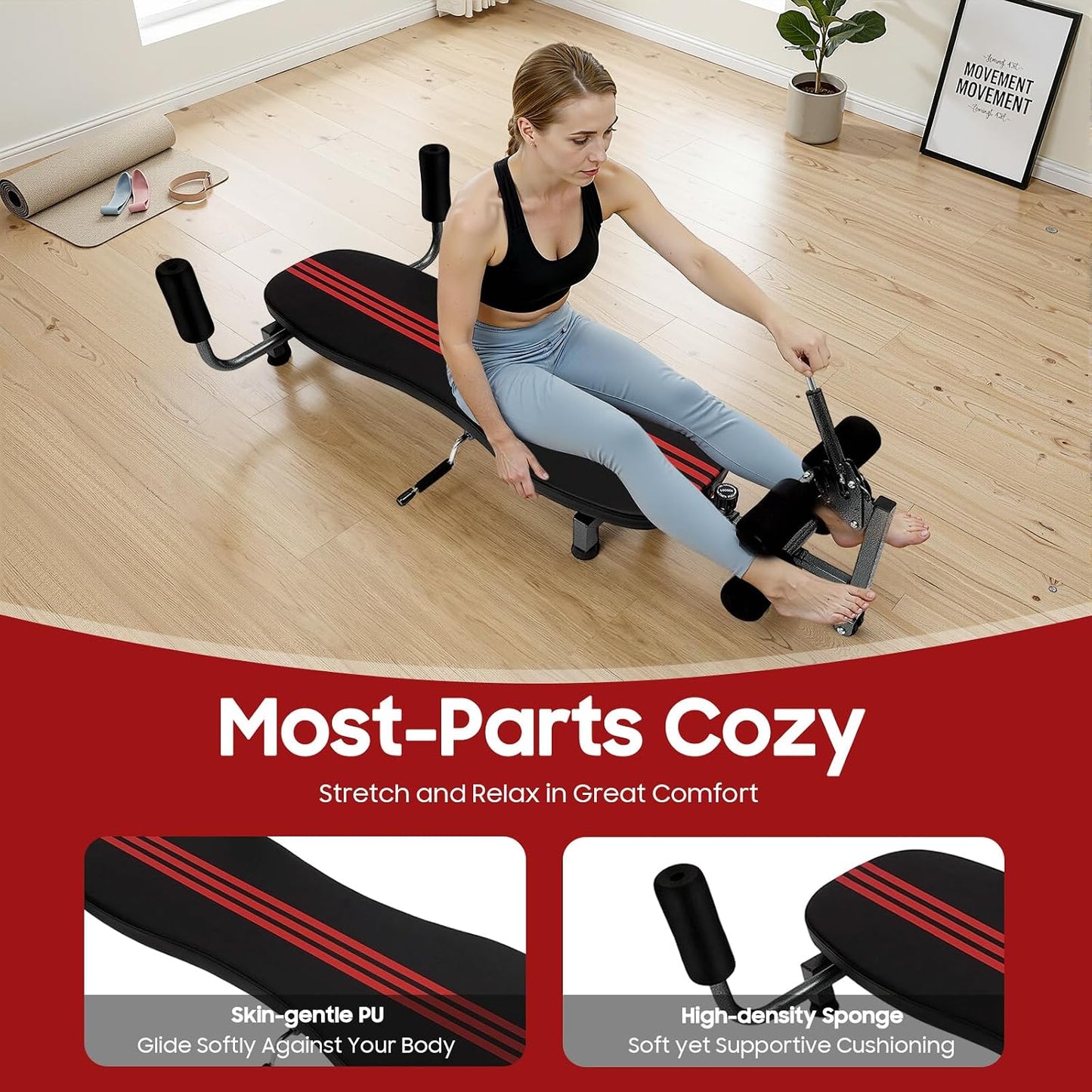 Inline Back Stretch Bench, 330.7lbs Load Full Body Stretching Device Adjustable Lumbar Decompression Table for Lower Back Pain Relief