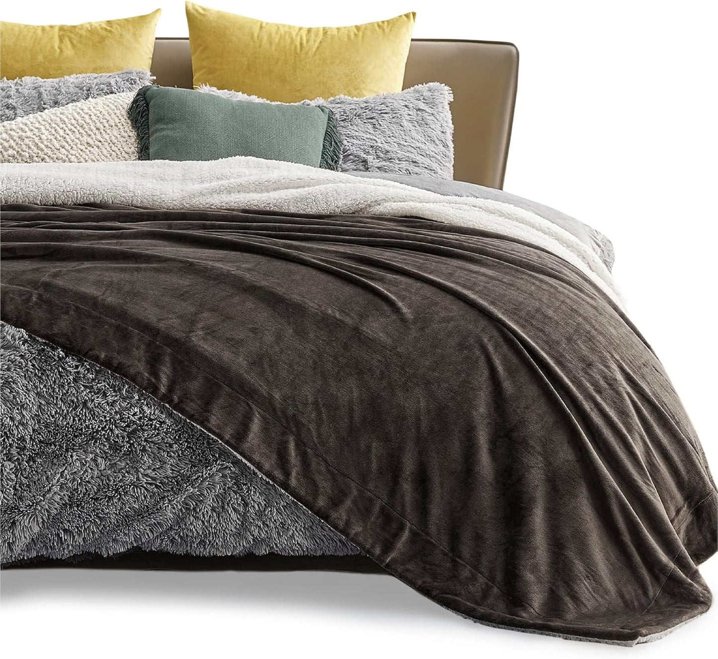 Bedsure GentleSoft Sherpa Fleece Throw Blanket for Couch, Non-Heated, Thick & Warm Cozy Blanket for Winter, Soft Fuzzy Plush Throw Gifts for Women and Men, Grey, 50x60 Inches