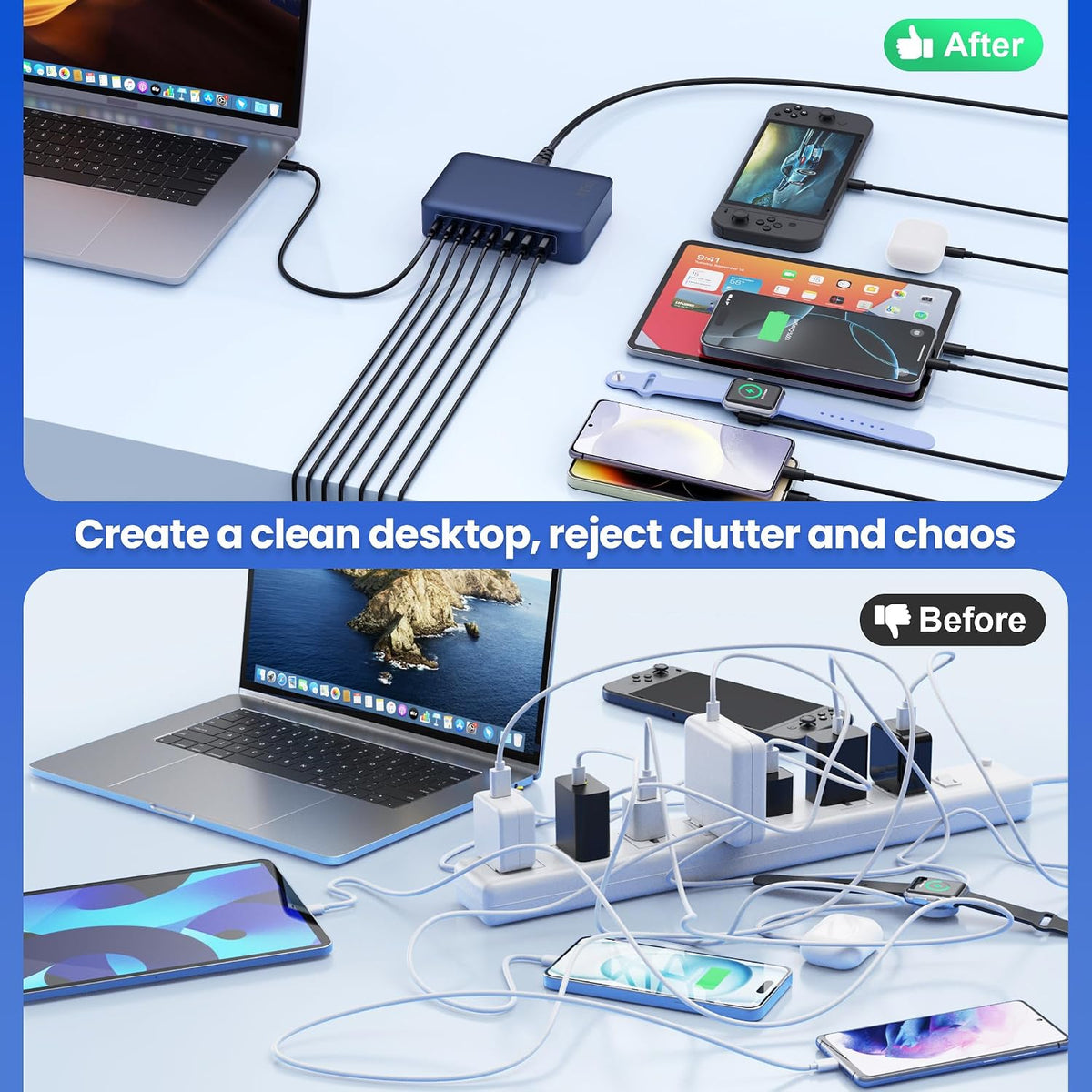 USB C Charger 200W USB C Charger Block,Upgraded GaN III 8-Port Fast Charging Station Hub,PD 65W Laptop Charging Adapter Compatible with MacBook Pro/Air,DELL,Steam Deck,iPhone 16/15/14,Galaxy S23/22