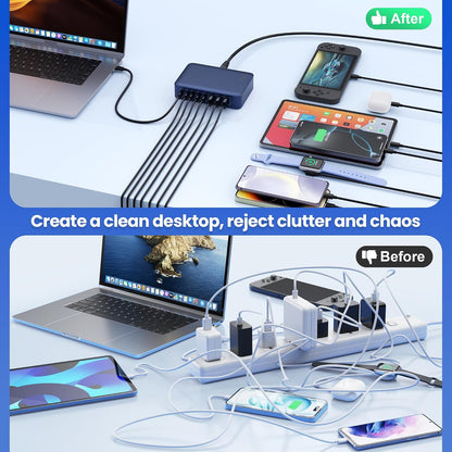 USB C Charger 200W USB C Charger Block,Upgraded GaN III 8-Port Fast Charging Station Hub,PD 65W Laptop Charging Adapter Compatible with MacBook Pro/Air,DELL,Steam Deck,iPhone 16/15/14,Galaxy S23/22