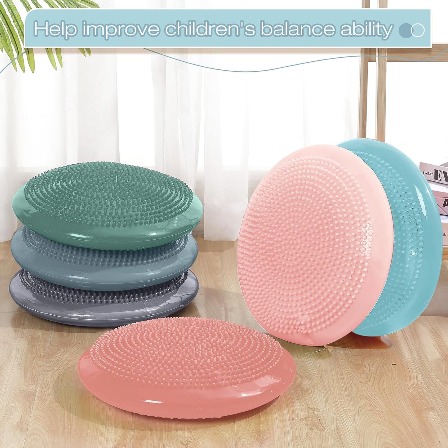 Amylove 6 Pcs Wiggle Seat Inflated Wobble Cushion for Sensory Kid 13 Inch Balance Disc Kids Flexible Seating Exercise Sensory Pad Chair Cushion for Classroom Office School (Bright)