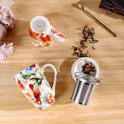 GBhome Tea Mug with Infuser and Lid, 18 Ounce Large Ceramic Loose Leaf Cup, Microwave, Dishwasher Safe, Perfect for Tea Lovers