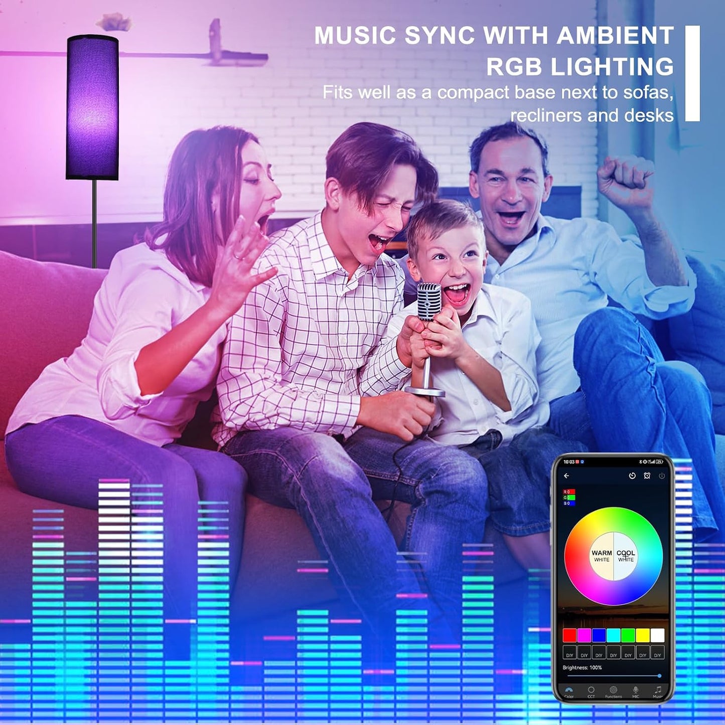 FRIDEKO HOME Floor Lamp, 9W 800LM Color Changing Smart Bulb, Beige Shade