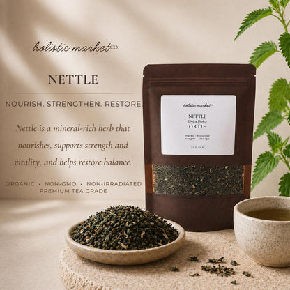 Holistic Market Co. Nettle Leaf Certified Organic Non-Irradiated Non-GMO Premium Quality Cut & Dried Loose Leaf Nettle Leaf Tea