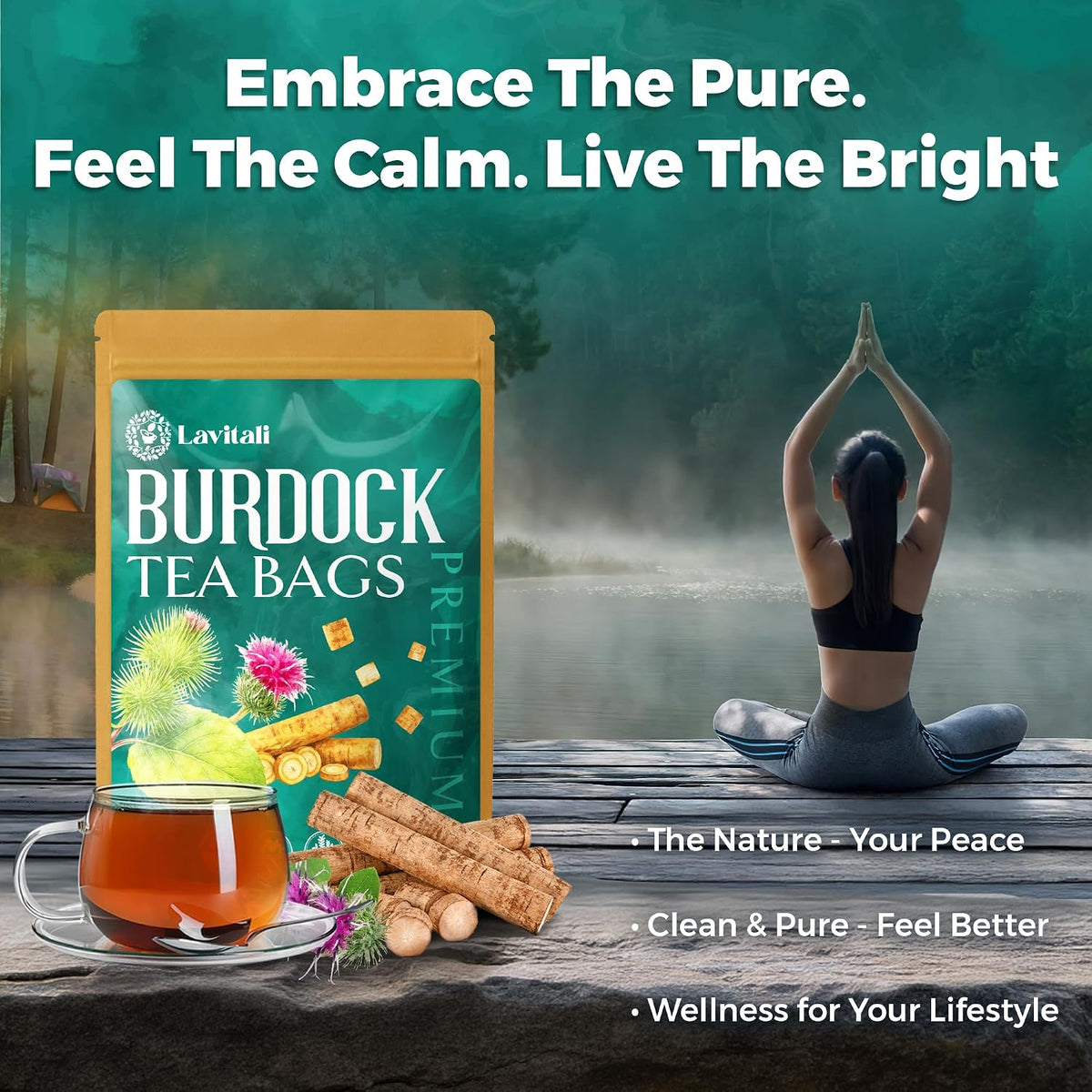 Lavitali, Burdock Root Tea Bags | 60 bags, 100% Pure Herbal Tea | Caffeine-Free, Antioxidant-Rich, Eco-Friendly Filter Bag | Daily Natural Botanical, Hot or Iced Herbal Infusion