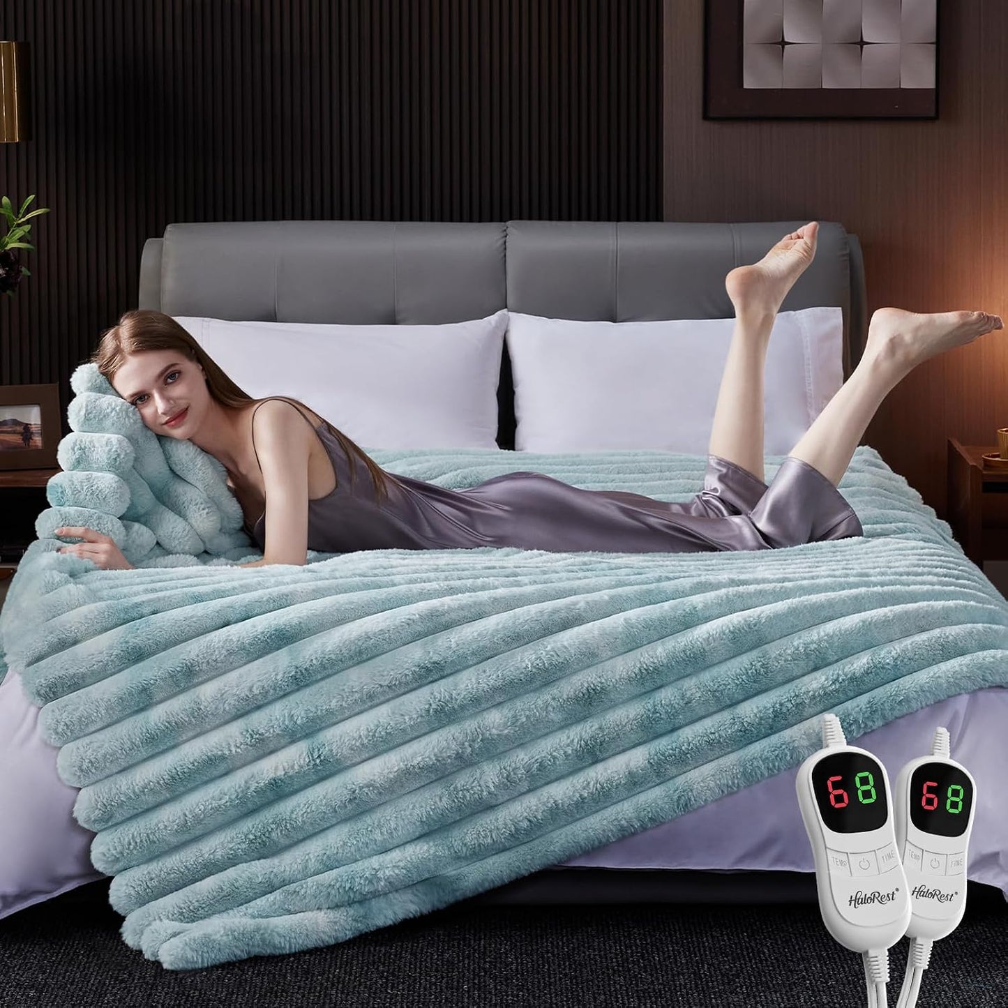 Heated Throw Blanket, Faux Fur Cozy Heating Blanket with Overheat Protection, 1/2/4/6/8 Hours Auto-Off 10 Heat Level, Machine Washable (50x60 Inches, Cream White)