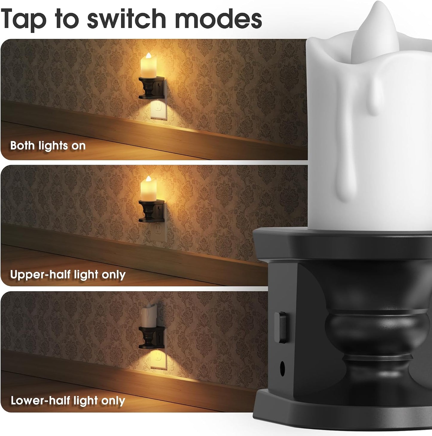 Briignite Flameless Candle Night Light, 2 Pack, Night Lights Plug into Wall, Candle Nightlight with Light Sensor, 0-100LM Dimmable LED Night Light Plug in, 1800K Amber Nightlight for Hallway Bathroom