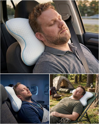 HSA/FSA Camping Pillow Memory Foam CPAP Pillows, Small Travel Pillow for All CPAP Users with Cooling & Washable Cover, Packable Neck Pillow for Backpacking Camping Hotel