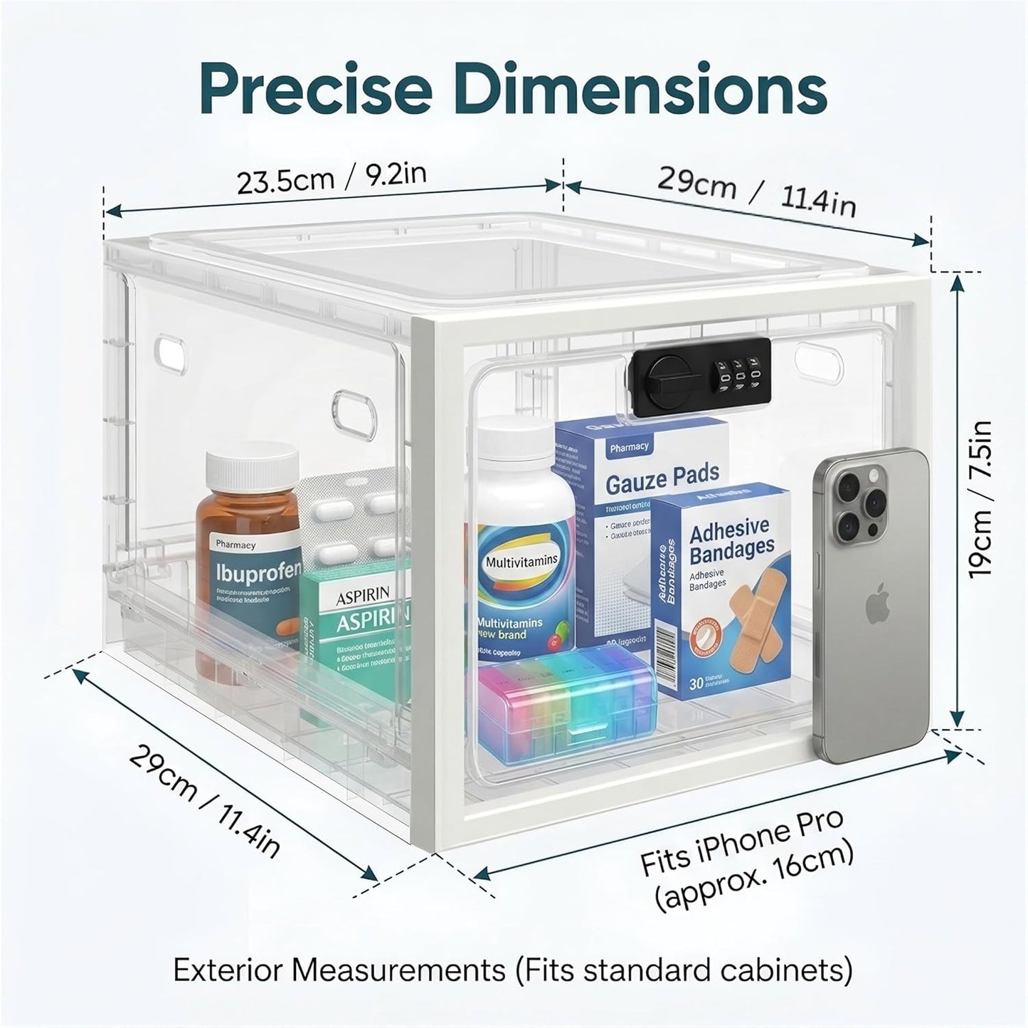 Medicine Lock Box for Safe Medication, 10L Lockable Storage Box for Fridge/Snacks Food, Phone Lock Boxes with Combination Code for Home/Dorms/Office Storage (1, Translucent White)