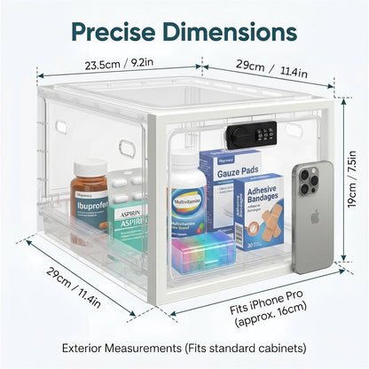 Medicine Lock Box for Safe Medication, 10L Lockable Storage Box for Fridge/Snacks Food, Phone Lock Boxes with Combination Code for Home/Dorms/Office Storage (1, Translucent White)