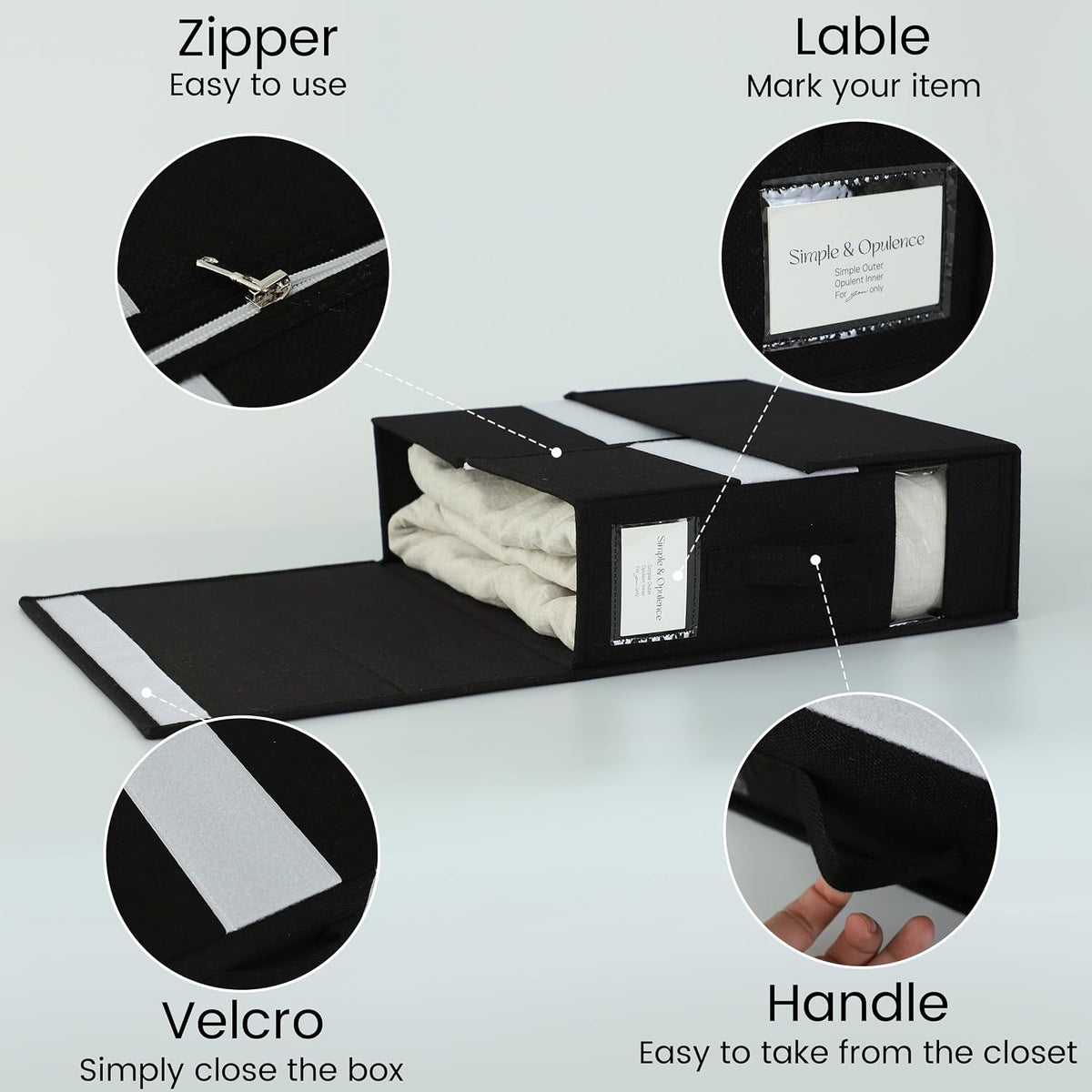 Simple&Opulence 4 Pack Bed Sheet Organizers and Storage, Linen Closet Organizers, Sheets Set Folder Storages with Window and Label (Queen/King Size) Organizing Bedding Container, Linen