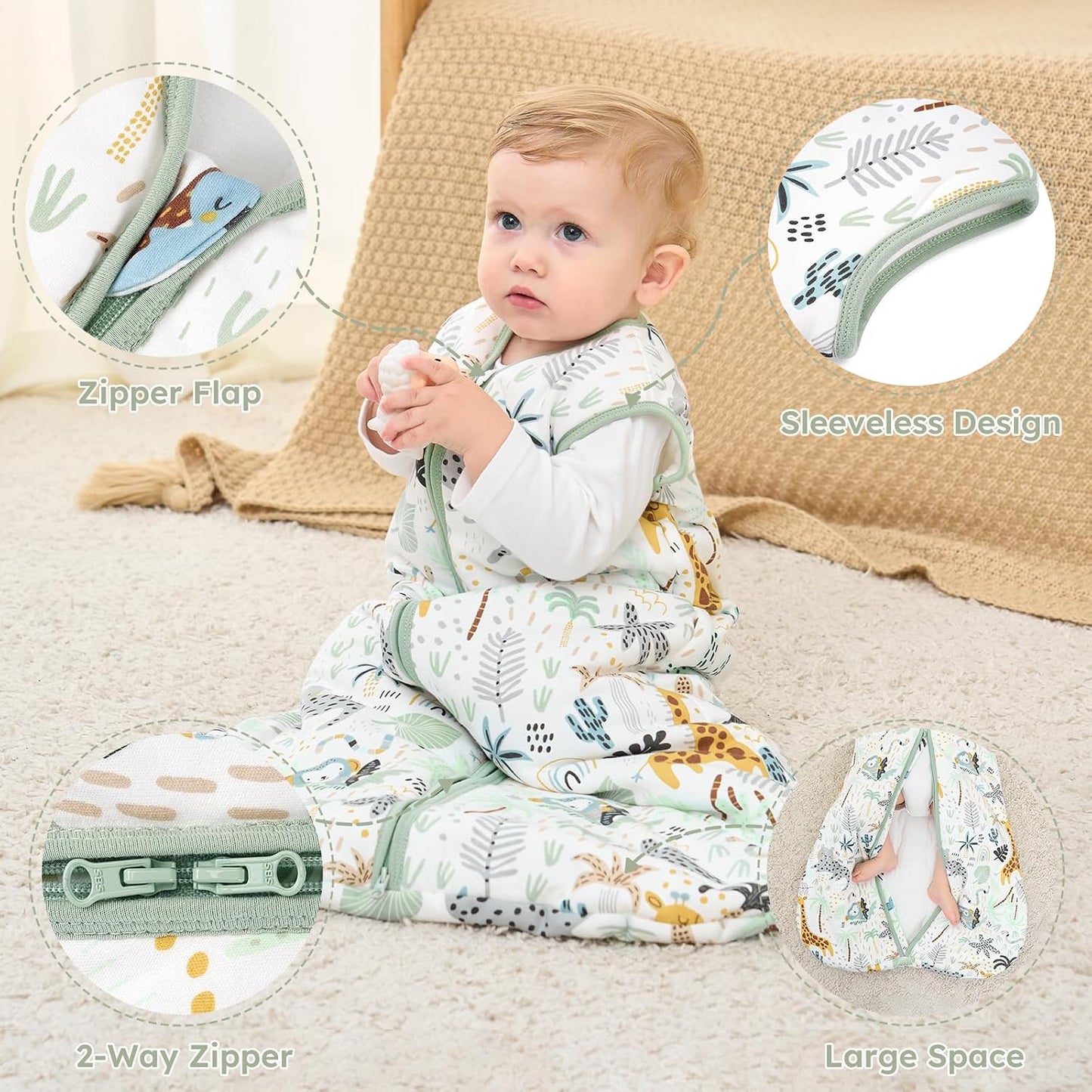 Yoofoss Baby Sleep Sack Baby Wearable Blanket 100% Cotton 2-Way Zipper Toddler Sleeping Sack
