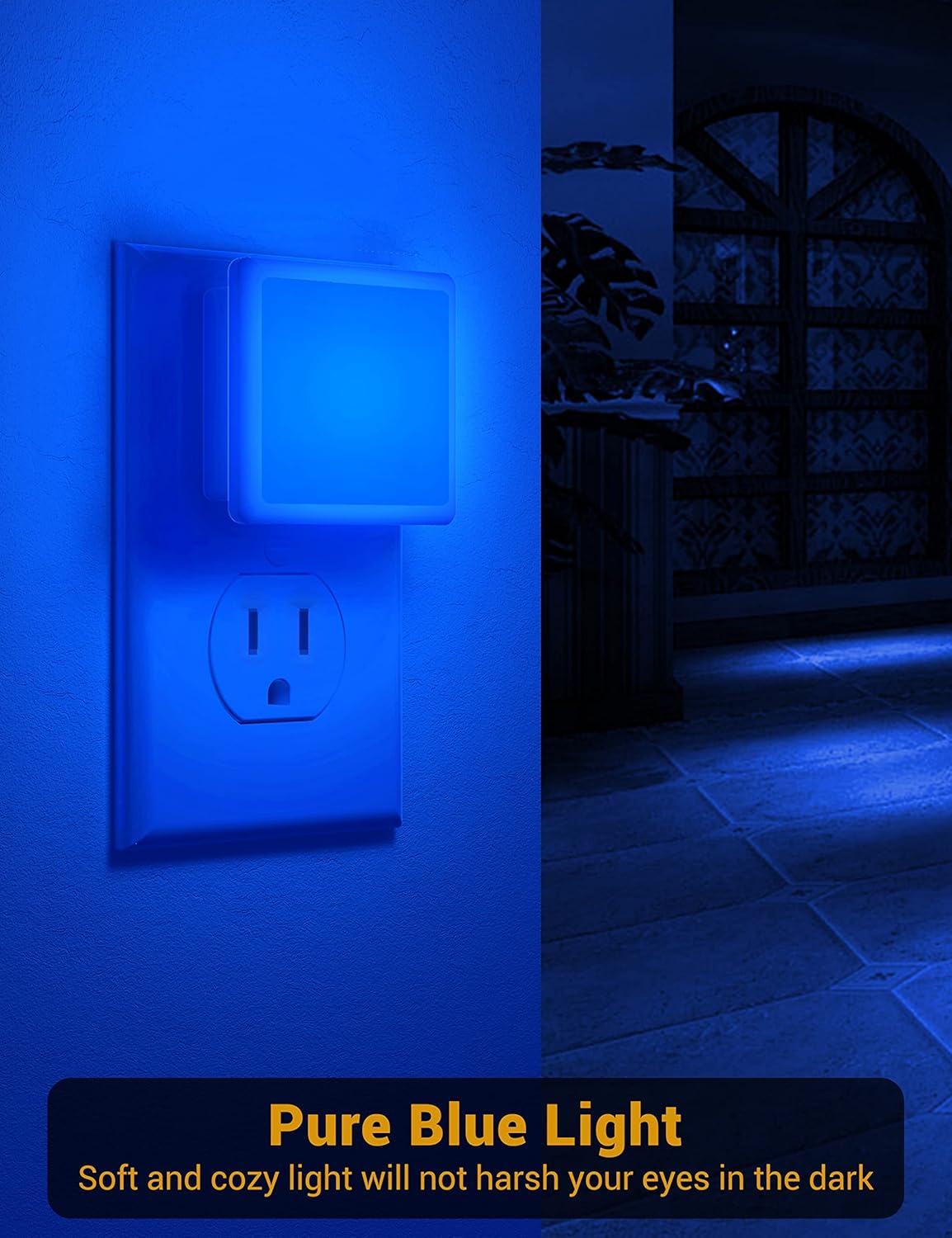 JandCase Amber Night Light[2 Pack], Night Lights Plug into Wall, LED Plug in Nightlight with Dusk-to-Dawn Sensor, 0.3W Dim Night Light for Sleep, Bedroom, Bathroom, Hallway, Non-dimmable