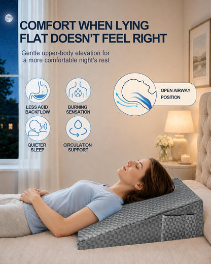 Wedge Pillow for Sleeping, 7.5" Memory Foam Bed Wedge Pillow