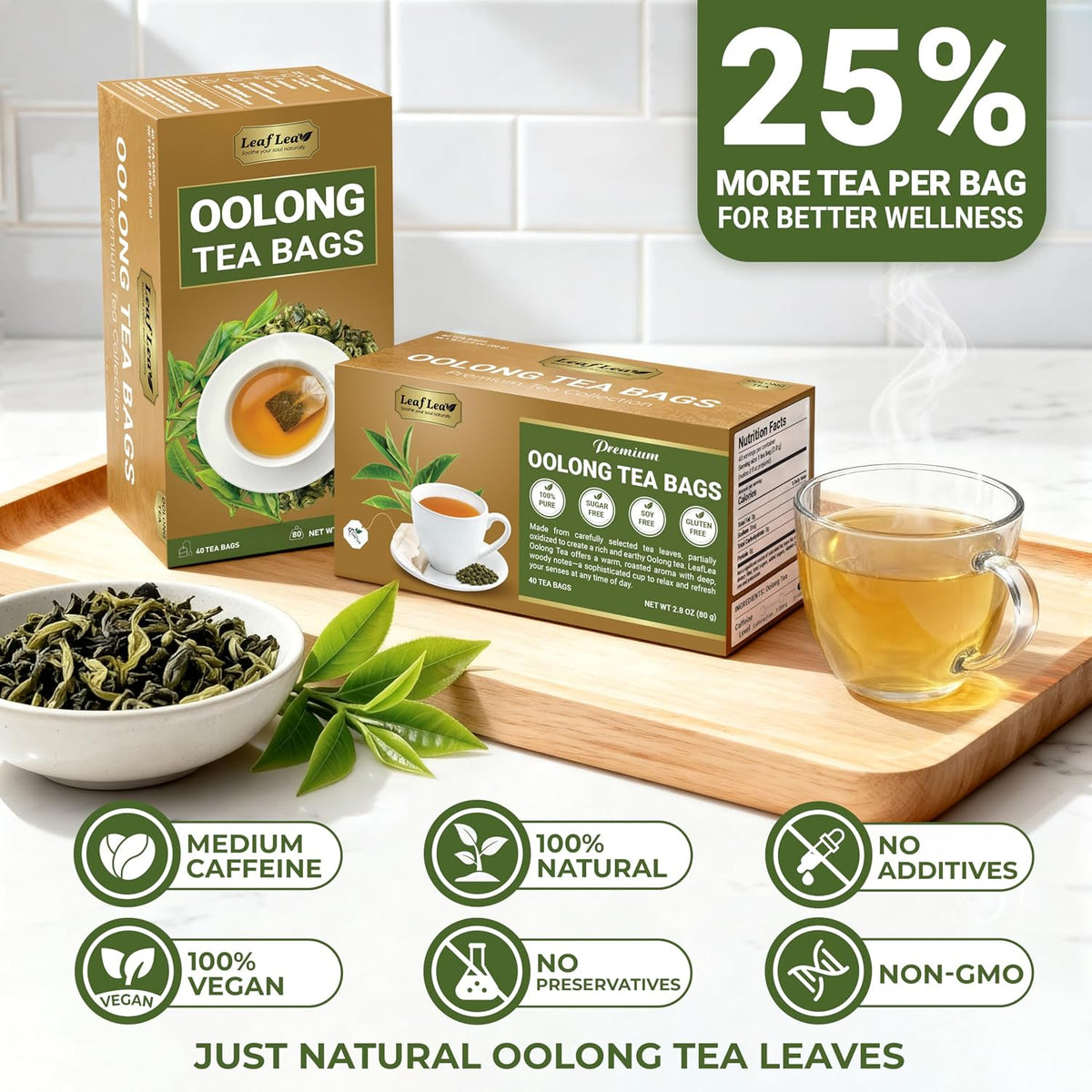 LeafLea Oolong Tea Bags, Post-Meal Comfort & Daily Ease, 80 Count