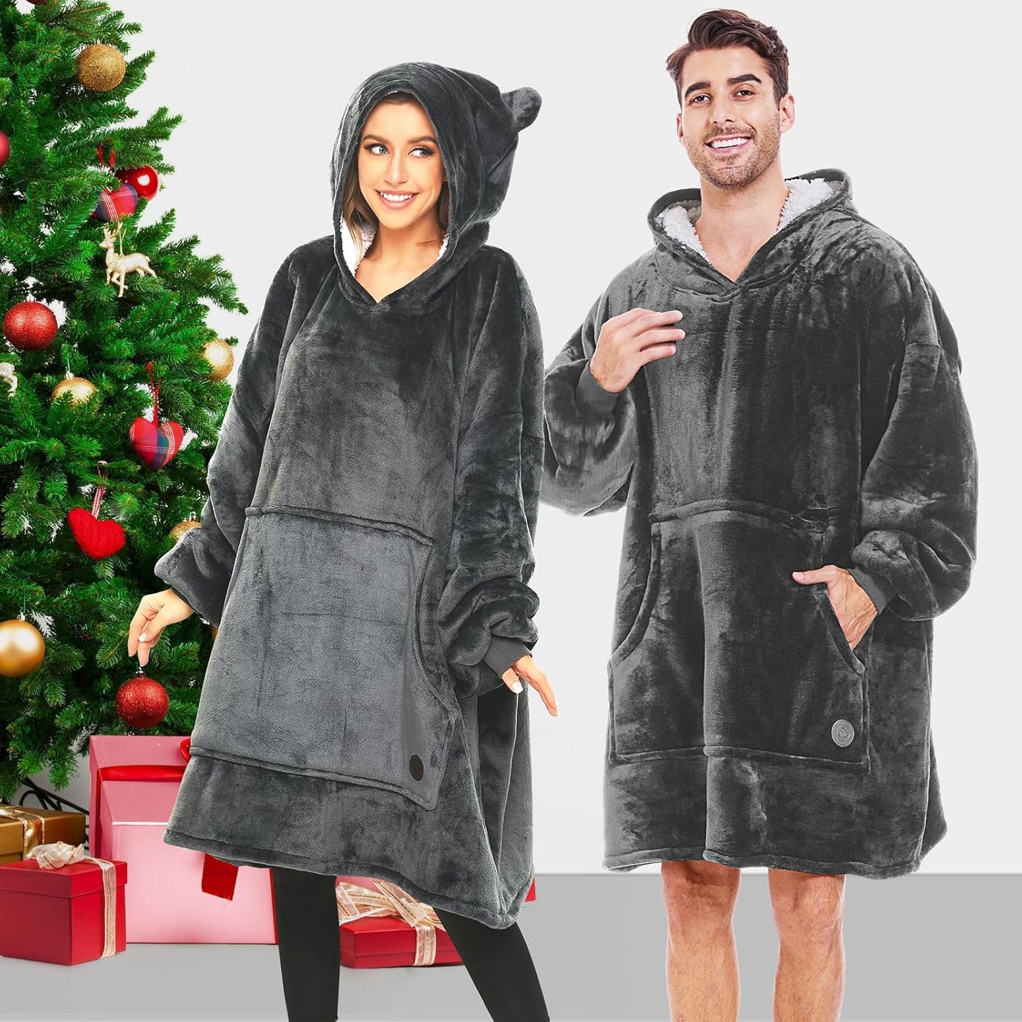 THREE POODLE Wearable Blanket Hoodie for Women, Oversized Sherpa Sweatshirt Blanket for Adults Men, Cozy Hooded Blankets, Gifts for Teen Girls Women Mom Sister