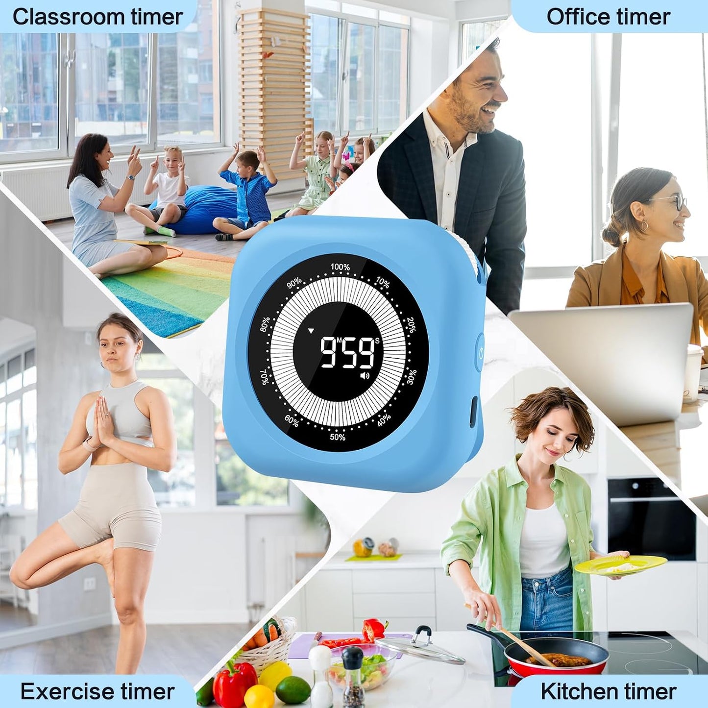 Visual Timer for Classroom Rechargeable, 10-Hour Digital Timers with Visual Time Bars Design, 3 Brightness/3 Volume Adjustable Magnetic Timer, Countdown/up Timer for Study Game Gym Kitchen Office