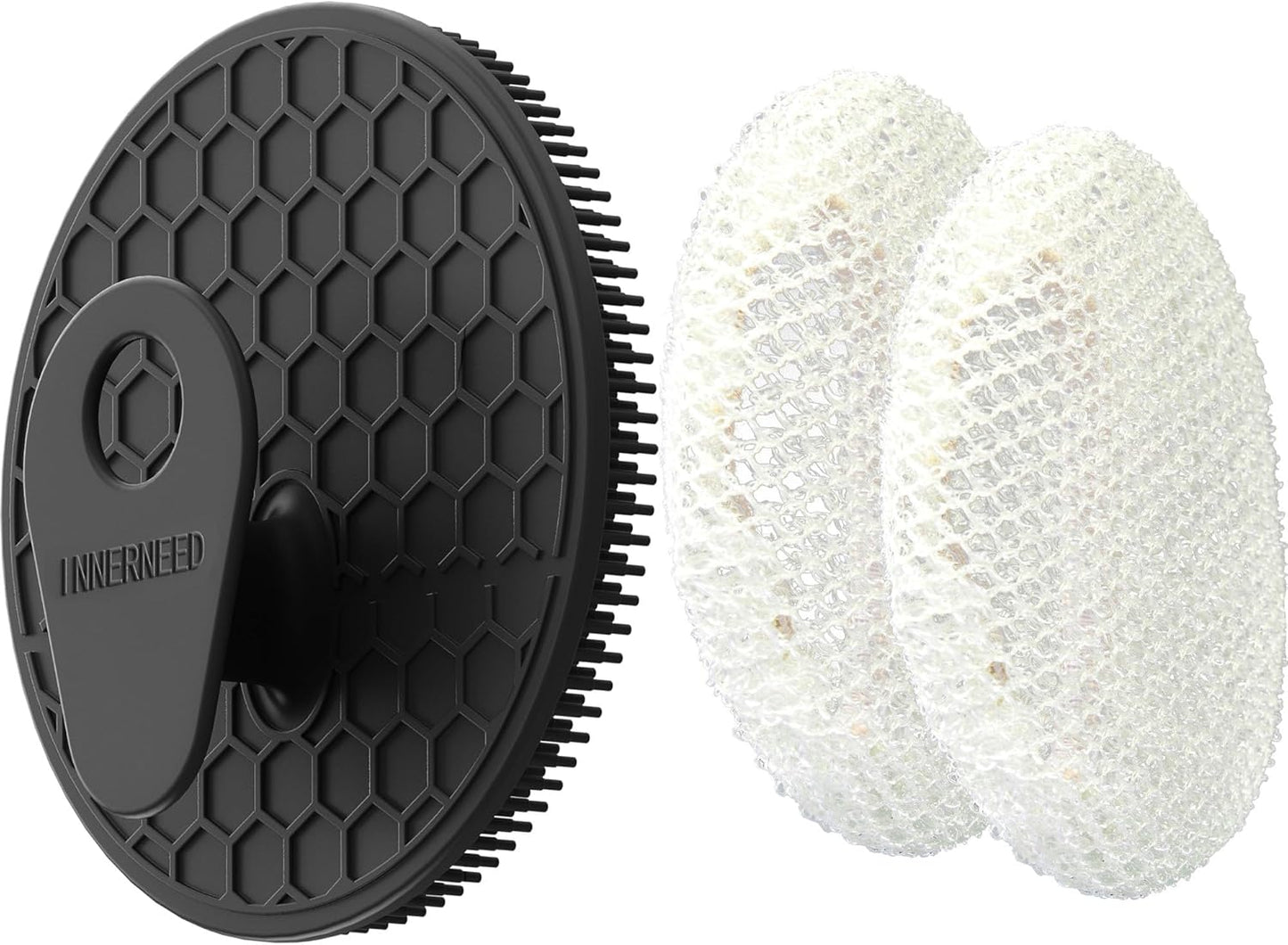 INNERNEED Food-Grade Soft Silicone Body Scrubber Shower Brush Handheld Cleansing Skin Brush, Gentle Exfoliating and Lather Well (Dark Green)