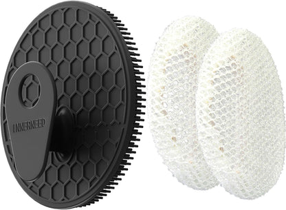 INNERNEED Food-Grade Soft Silicone Body Scrubber Shower Brush Handheld Cleansing Skin Brush, Gentle Exfoliating and Lather Well (Dark Green)