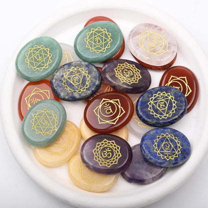 Gemstone Worry Stone, Chakras Worry Stone for Anxiety, Hand Carved Natural Pocket Palm Stones Water Drop Shape 7 Chakra Crystals and Healing Stones for Yoga Meditation 1.7"