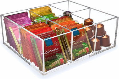 Heavy-Duty Acrylic Tea Bag Organizer, 8-Compartment Storage Box | Perfect Organizer: 8-compartment design keeps tea bags and coffee pods neatly sorted, saving space on your countertop.