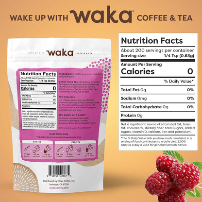 Waka Raspberry Green Tea Powder, Unsweetened Instant Tea, 4.5 oz