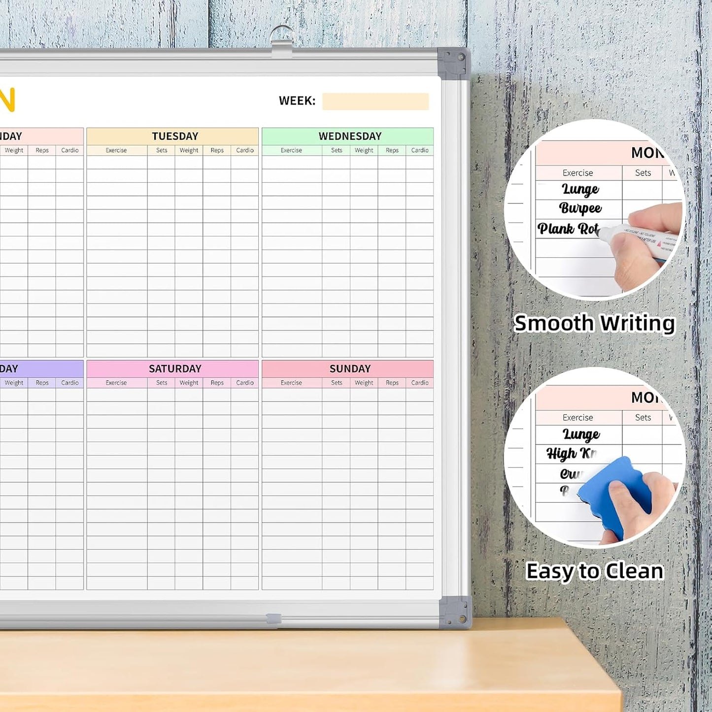 Workout Plan Dry Erase Magnetic Whiteboard for Refrigerator-Weekly Fitness Tracker Gym Exercise Tracker Schedules and Checklists