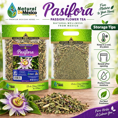 Natural de Mexico Pasiflora - Passion Flower Herbal Tea, Loose Dried Herb for Traditional Infusion, Resealable Pouch 4 oz (113 g)