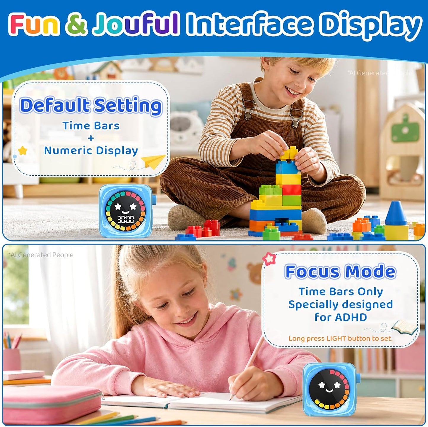 Visual Timer for Kids, 99 Minute Digital Cute Kids Visual Timer Classroom Timer for Homeschool Supplies Study Teaching Time Management Tool Countdown Productivity Timer, White, Colorful Display