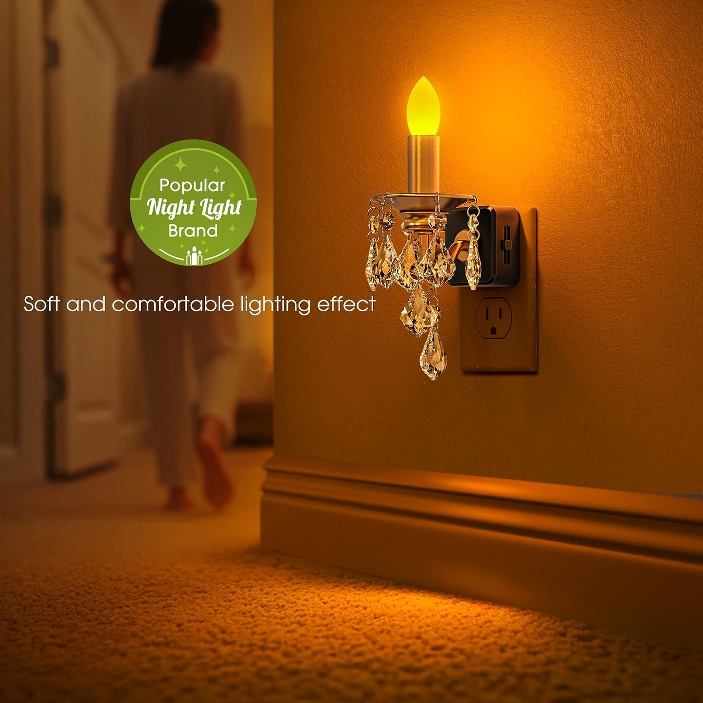 Briignite Flameless Candle Night Light, 2 Pack, Night Lights Plug into Wall, Candle Nightlight with Light Sensor, 0-100LM Dimmable LED Night Light Plug in, 1800K Amber Nightlight for Hallway Bathroom