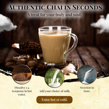 Blue Lotus Chai - Traditional Masala Chai - Makes 100 Cups - 3 Ounce Masala Spiced Chai Powder with Organic Spices - Instant Indian Tea No Steeping - No Gluten