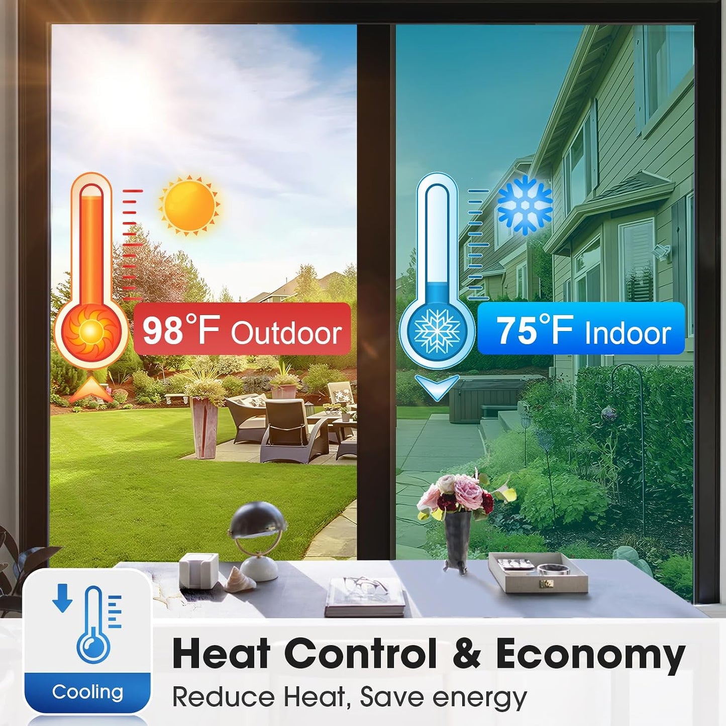 Coavas One Way Privacy Window Film, Heat Control Window Tint for Home, Sun Blocking Reflective Window Film See Out Not in, Anti UV Static Cling for Windows Office Door (Black, 17.5 Inch X 6.5 Feet)