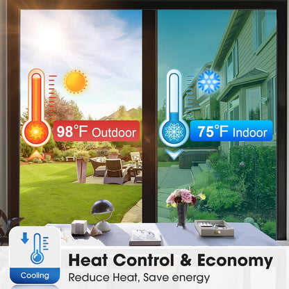 Coavas One Way Privacy Window Film, Heat Control Window Tint for Home, Sun Blocking Reflective Window Film See Out Not in, Anti UV Static Cling for Windows Office Door (Black, 17.5 Inch X 6.5 Feet)