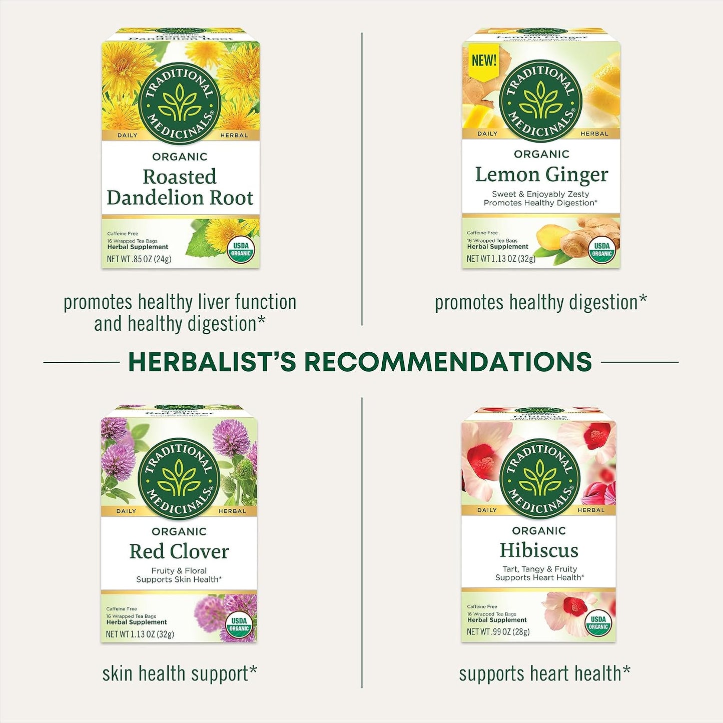 Traditional Medicinals Tea, Organic Roasted Dandelion Root, Supports Kidney Function & Healthy Digestion, 96 Tea Bags (6 Pack)