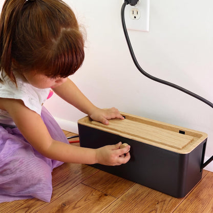 Power Strip Cover Box - Effectively Baby Proofs Power Strip with Patented Dual Lock. Convenient Side Openings for Cords & Cables. Protects Small Hands & Fingers