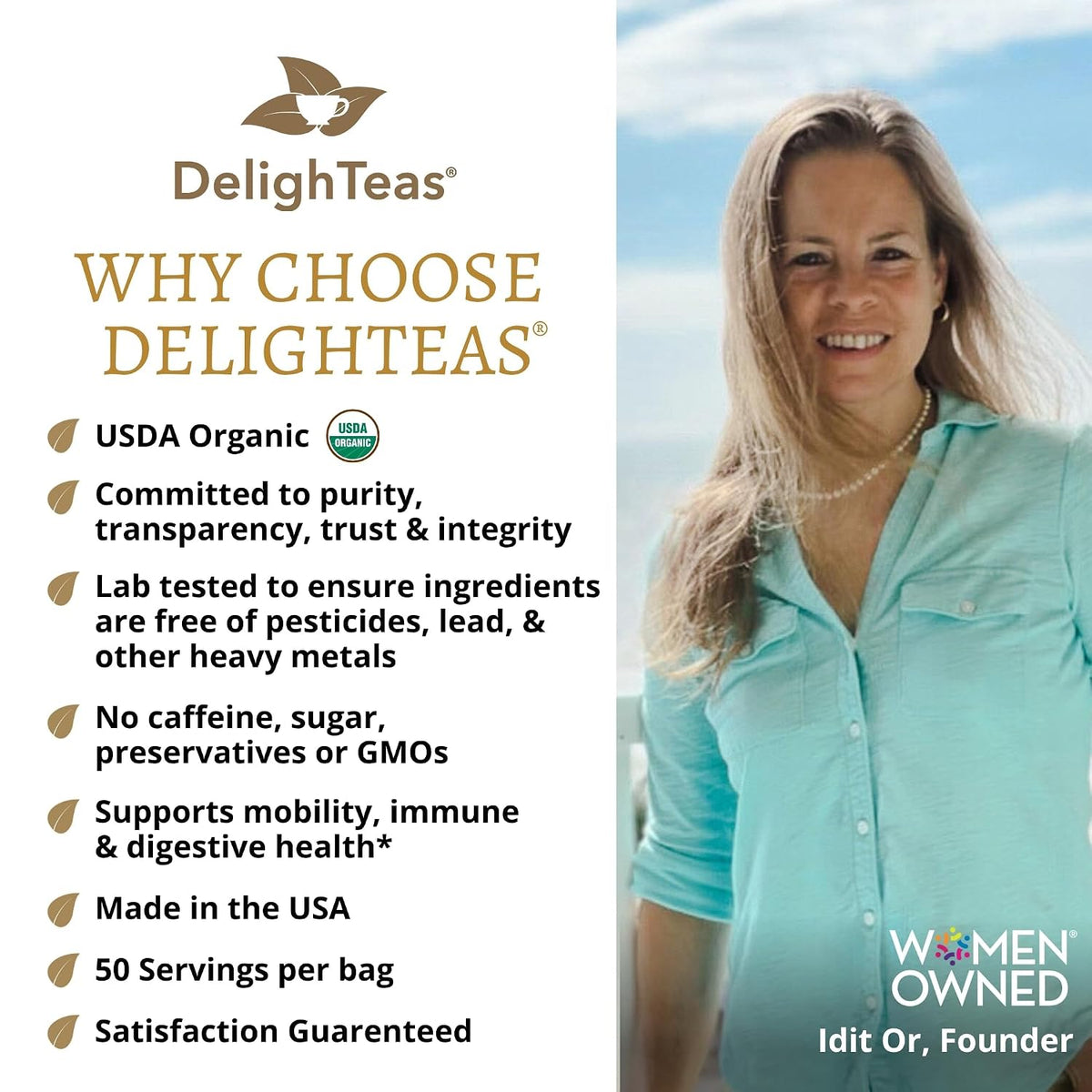 DelighTeas Organic Turmeric Ginger Tea | Ayurvedic Loose Leaf Herbal Turmeric Tea for Mobility, Immune & Digestive Support | Non-GMO, Caffeine Free, Unsweetened | 50 Servings, 4oz.