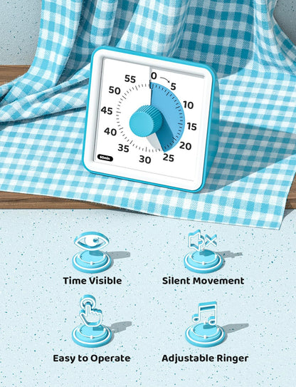 LIORQUE Visual Timer for Kids, 60-Minute Countdown Timers for Classroom Office Kitchen with Silent Operation, Kids Timer for Teaching (Batteries Included)