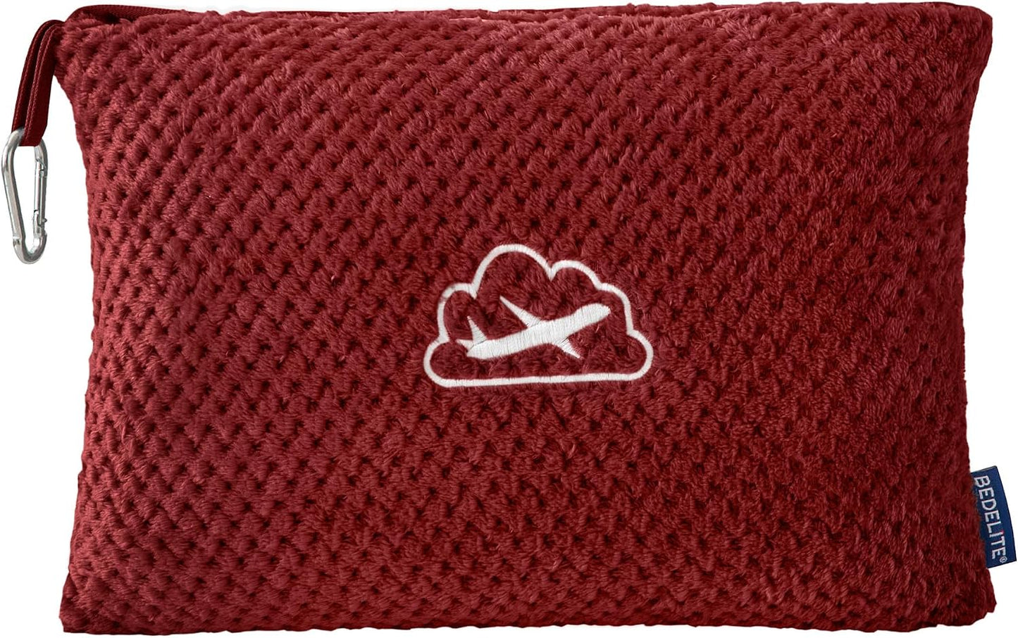 BEDELITE Travel Blanket with Bag, Ultra-Soft Jacquard Fleece Blanket with Luggage Sleeve & Backpack Clip, Airplane Blanket Travel Essentials, Blue