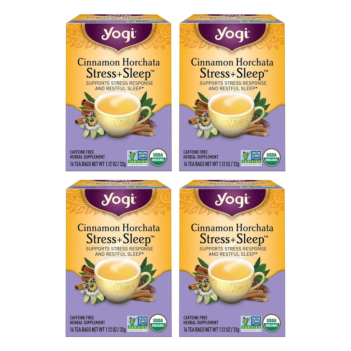 Yogi Cinnamon Horchata Stress & Sleep Tea, 16 Tea Bags (4 Pack)