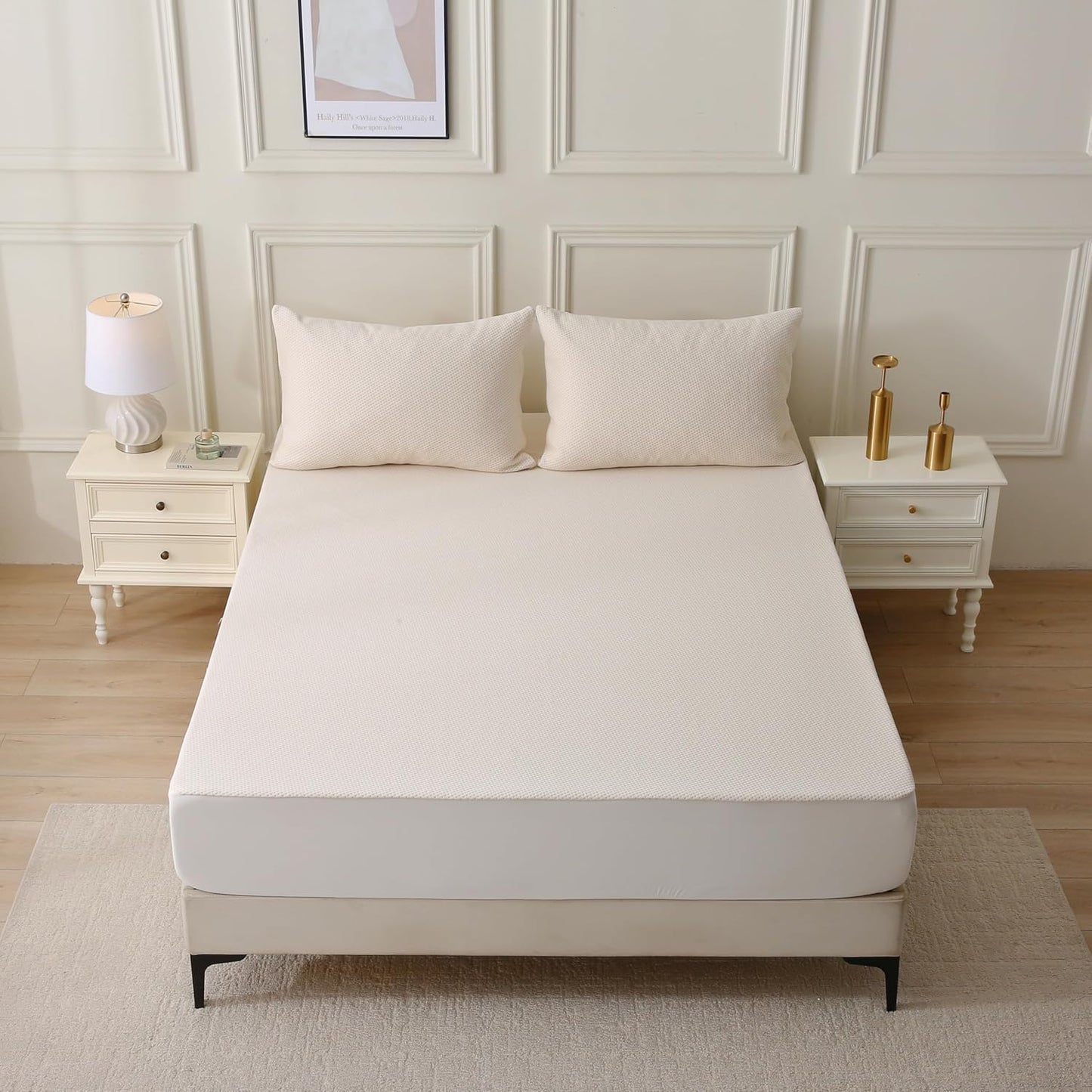 Waterproof Organic Mattress Protector Queen Size – Premium Soft Organic Cotton Surface Mattress Cover – Noiseless & Breathable 250 GSM Mattress Pad – Deep Pocket Fitted Design