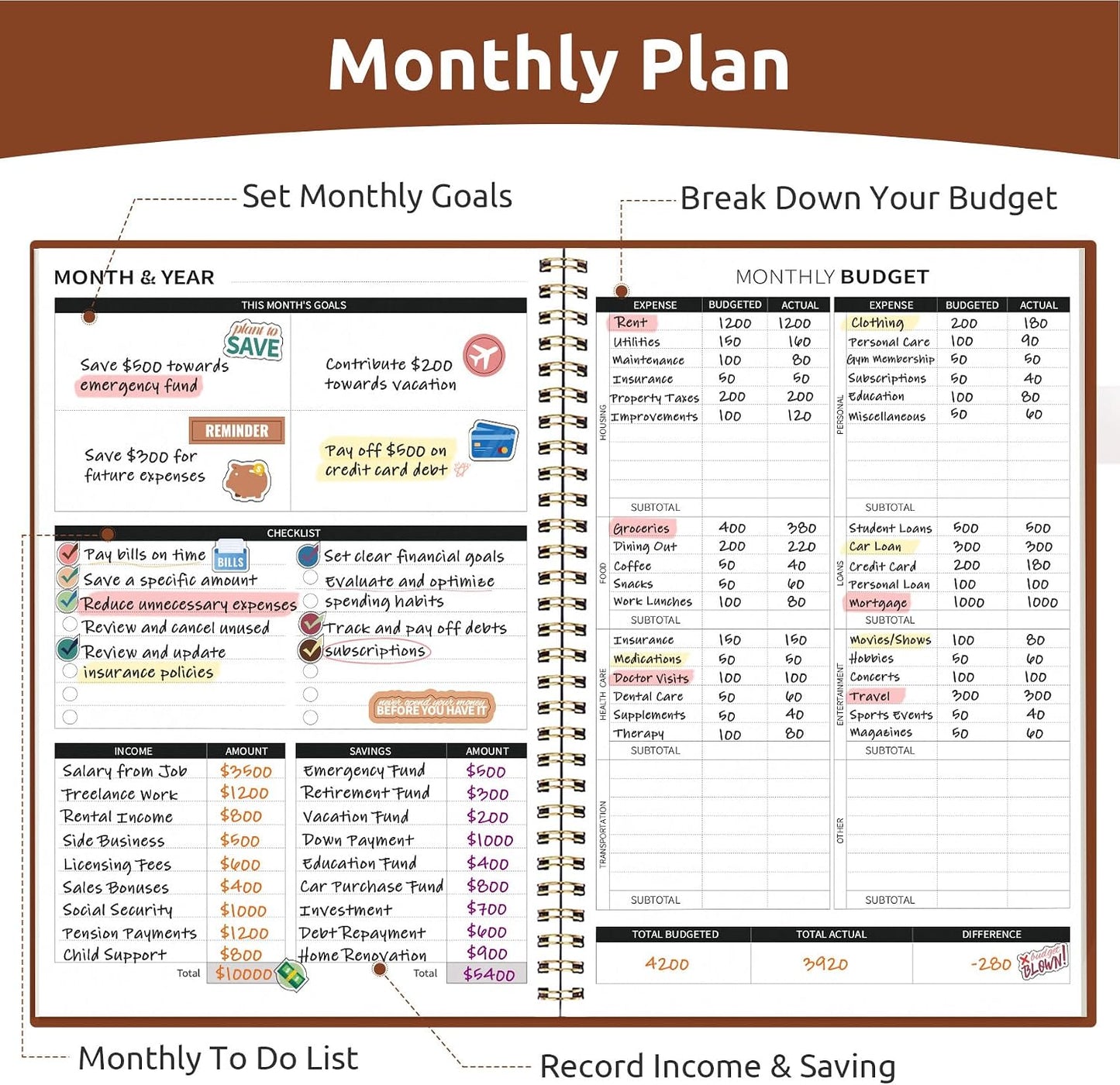 Budget Planner - Monthly Budget Book with Expense Tracker Notebook, Undated Bill Organizer & Finance Planner to Take Control of Your Money, Account Book to Manage Your Finances-Pink