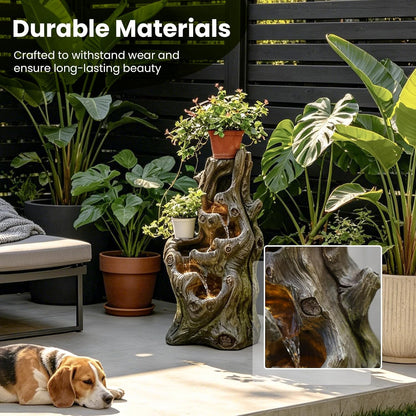 Sunlinua Water Fountain Outdoor, 5-Tier Cascading Realistic Tree Waterfall