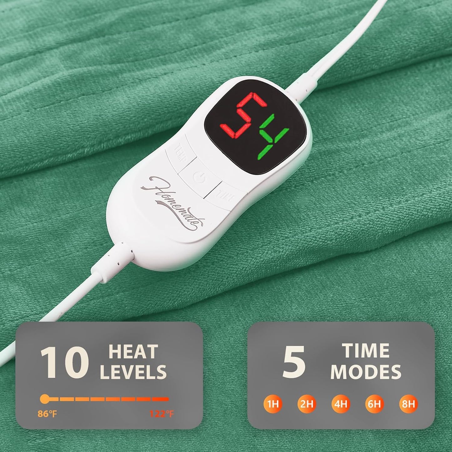 Homemate Heated Blanket Electric Throw - 50"x60" Heating Blanket Throw 1/2/4/6/8 Hours Auto-Off 10 Heat Level Over-Heat Protection Flannel Sherpa ETL Certification