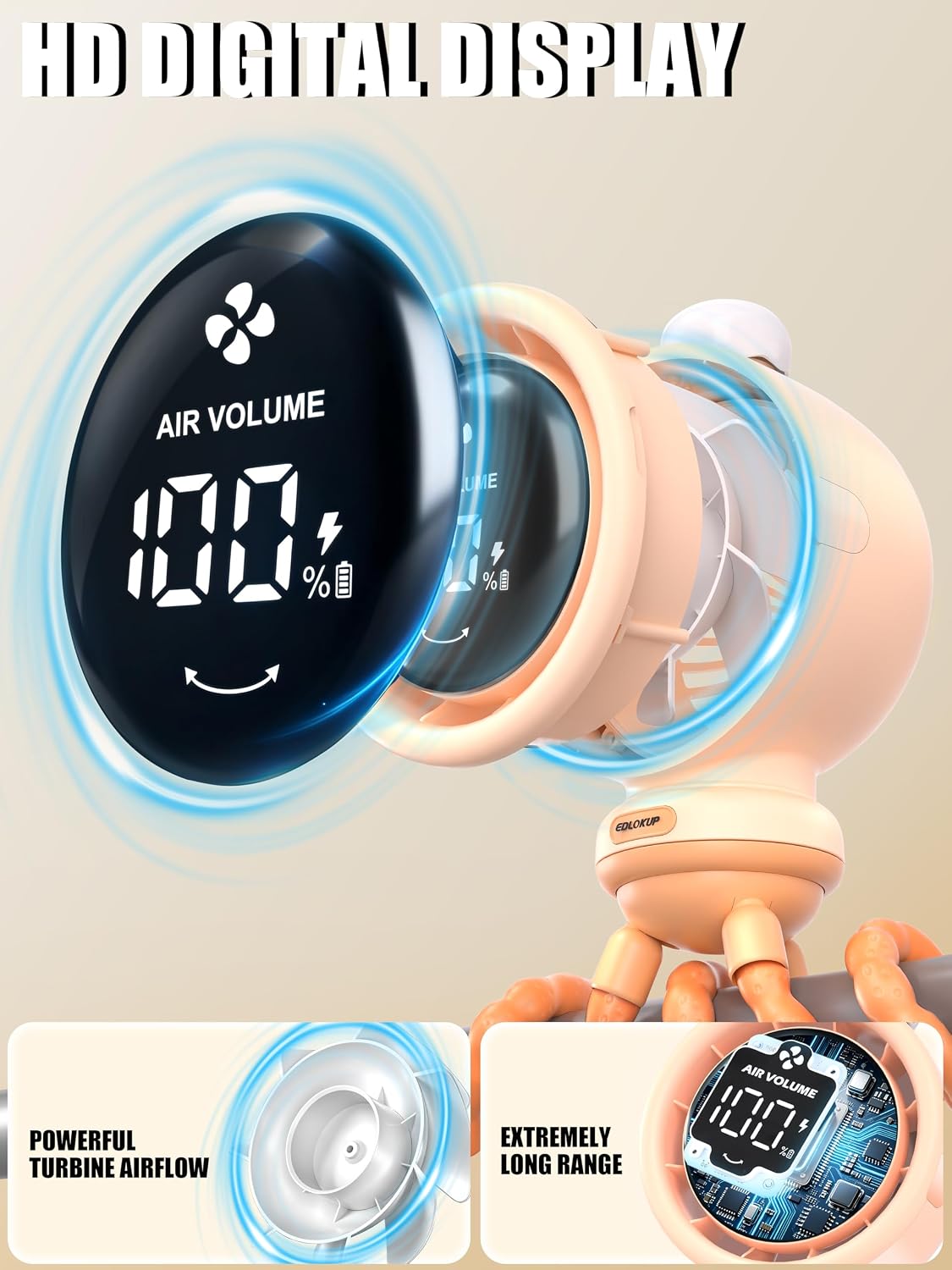 Stroller Fan for Baby with Night Light, 135° Automatic Air Swing (Orange)