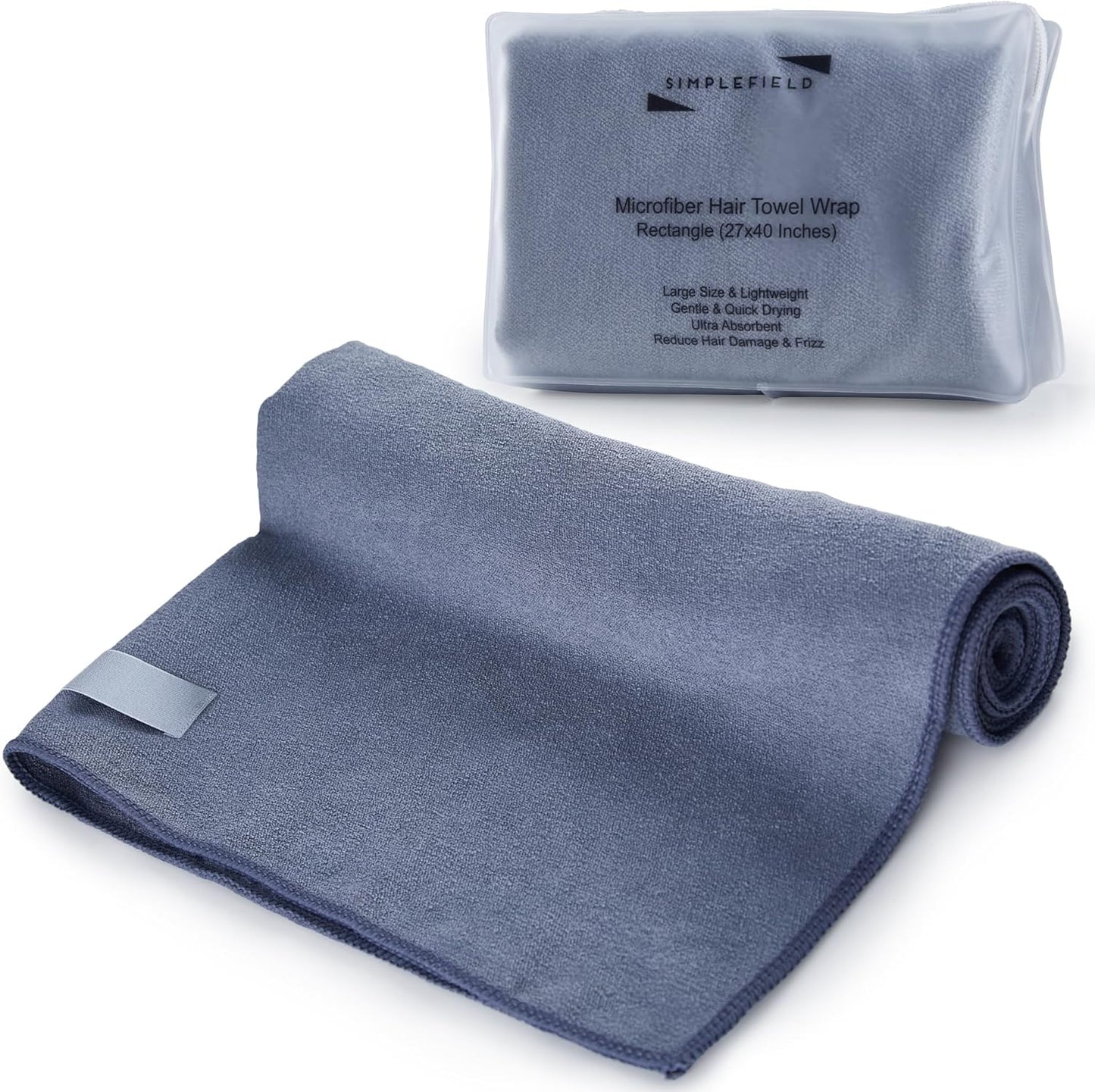 SimpleField Large Microfiber Hair Towel Wrap (27x40 Inches) for Women, Anti-Frizz Flat Rectangle Drying Towel with Full Hair Coverage Design, Elastic Band for Long, Curly and Thick Hair (Beige)