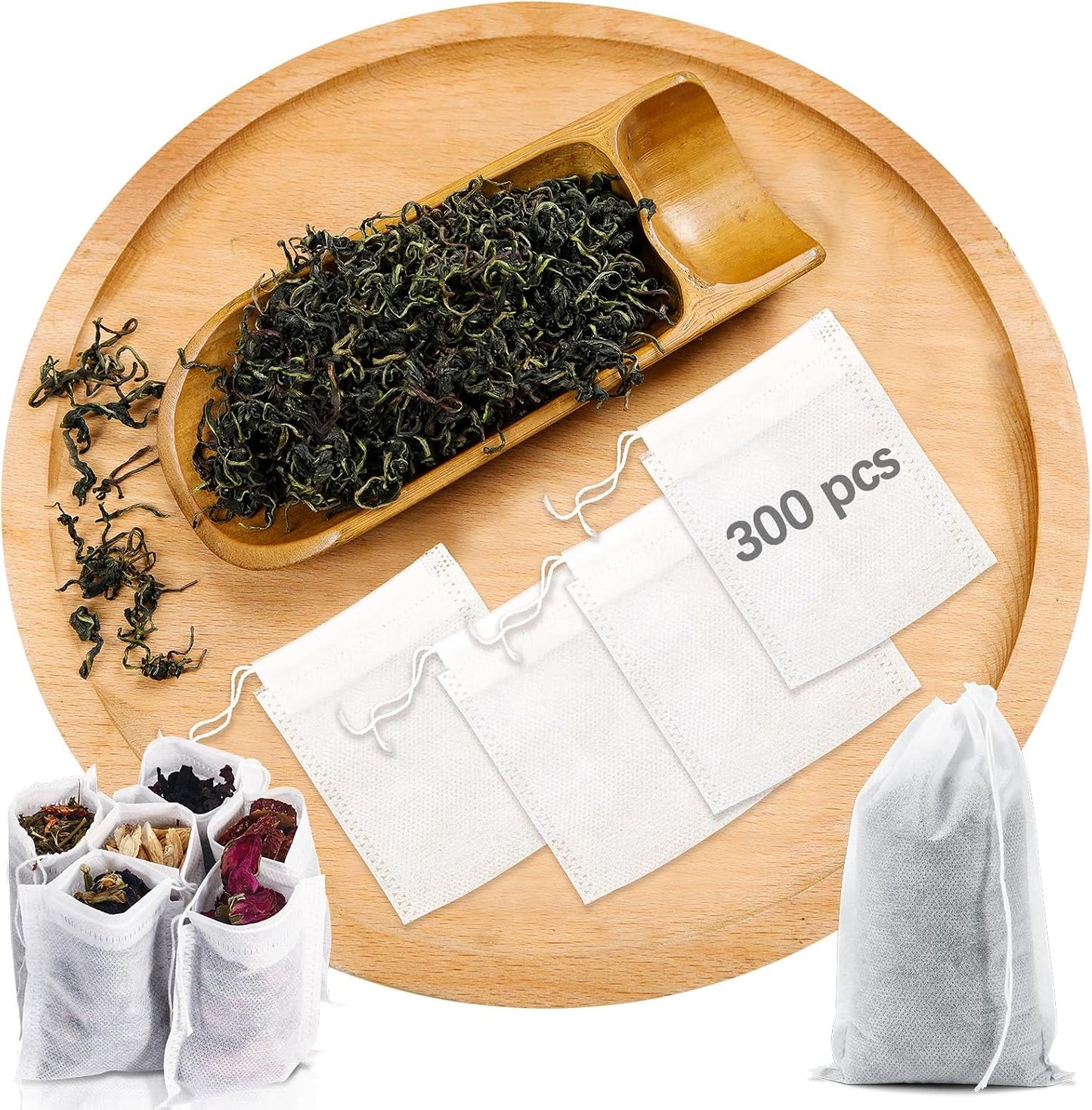 300 Pcs Empty Tea Bags for Loose Leaf Tea, Disposable Small tea Filter Bags with Drawstring fillable Cloth Diy Empty Tea Sachets for Loose tea, Coffee, Herbs, Spice (2.76 x 1.97 inch)