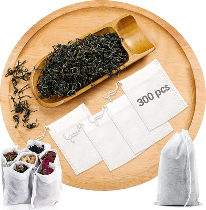 300 Pcs Empty Tea Bags for Loose Leaf Tea, Disposable Small tea Filter Bags with Drawstring fillable Cloth Diy Empty Tea Sachets for Loose tea, Coffee, Herbs, Spice (2.76 x 1.97 inch)